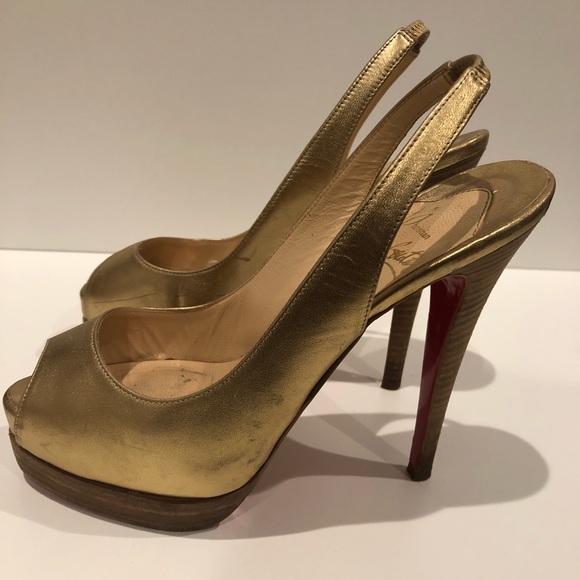 Christian Louboutin Gold Sling back Catenita Sz 37